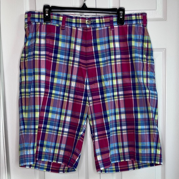 POLO BY RALPH LAUREN Mens Prospect Shorts Plaid Madras Pockets Pink Blue 36 Tall - Picture 1 of 10